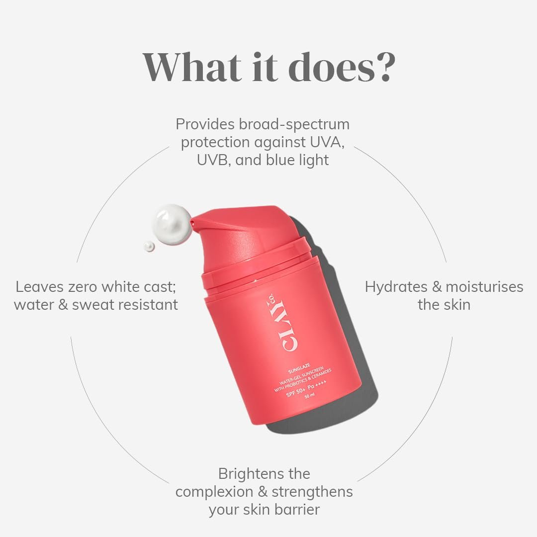 Clayco Sunglaze Sunscreen SPF 50 PA++++ | Probiotic & Ceramide Infused Sun Screen - Image 4