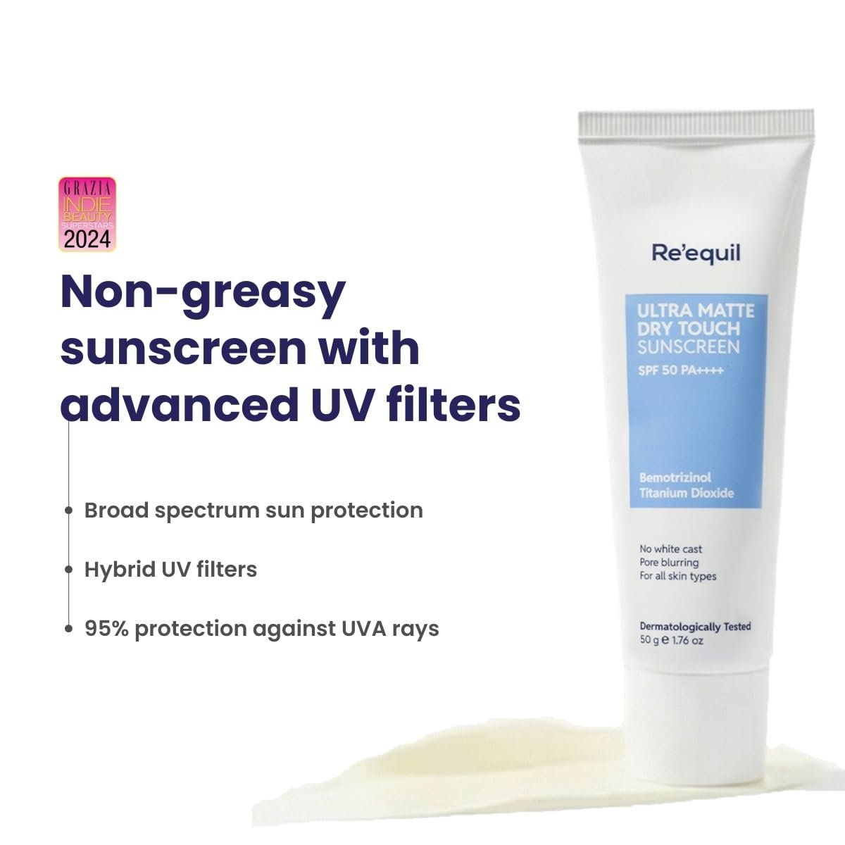 RE' EQUIL Ultra Matte Dry Touch Sunscreen | SPF 50 PA++++ | Water & Sweat Resistant - Image 3