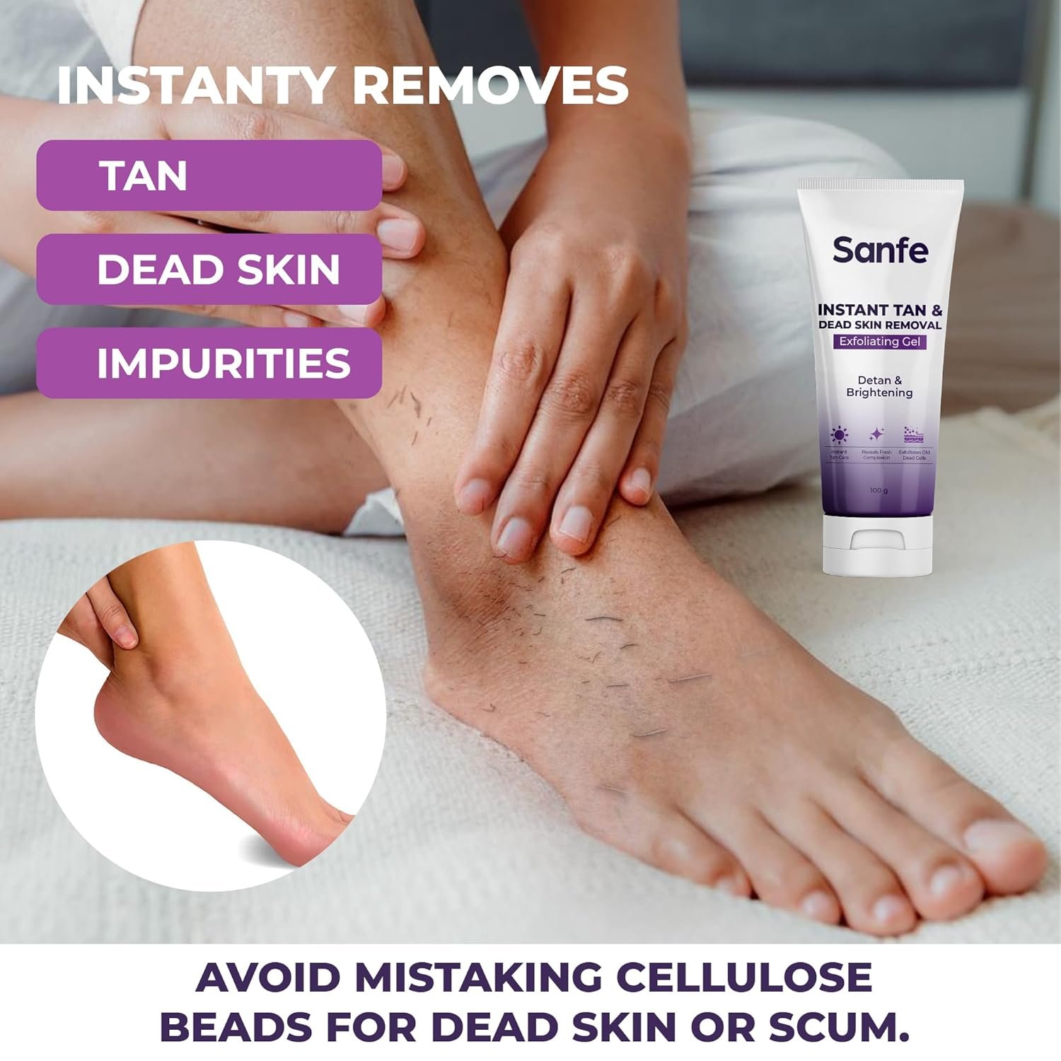 Sanfe Instant Tan & Dead Skin Removal Exfoliating Gel | 100 g | Detan Pack | Tan Remover - Image 2