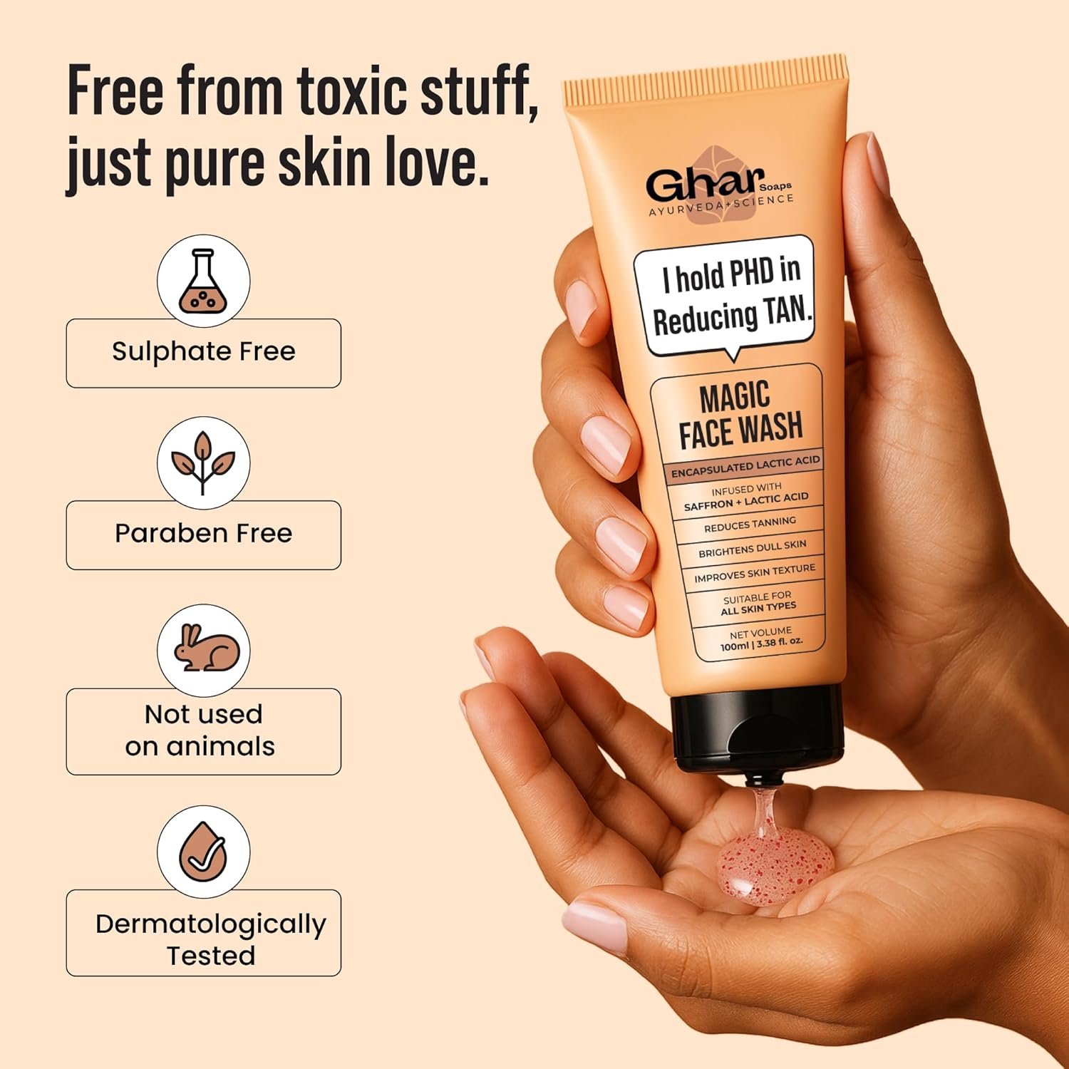 Ghar Soaps Magic De-Tan Face wash With Saffron & Glutathione 100ml - Image 4