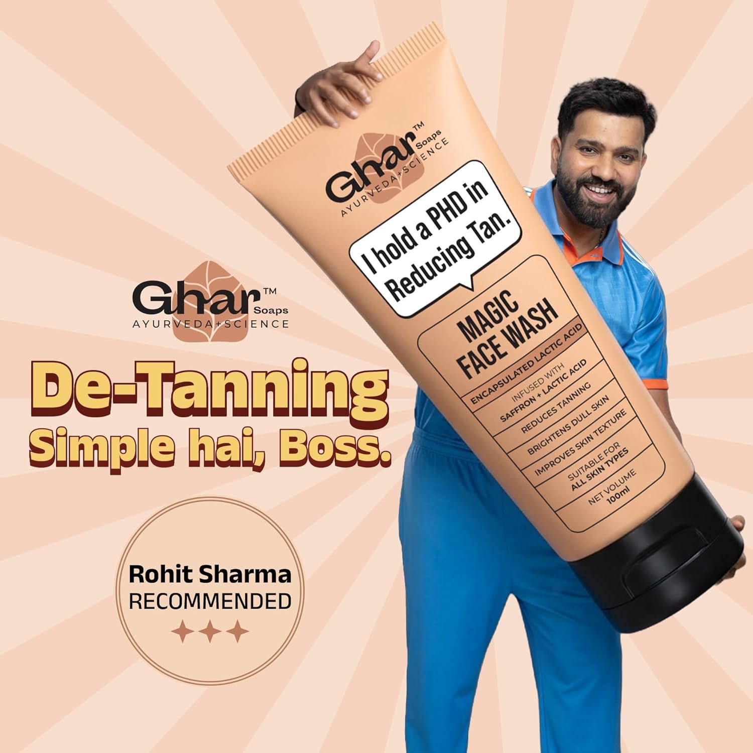 Ghar Soaps Magic De-Tan Face wash With Saffron & Glutathione 100ml - Image 3