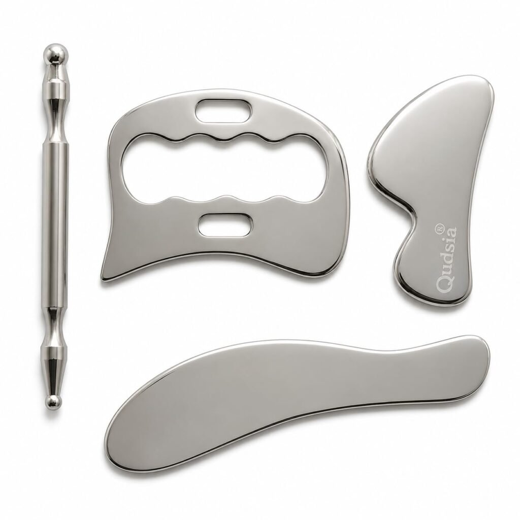 Professional Stainless Steel IASTM and Gua Sha Set, 4-Piece Massage Tool Kit for Physical Therapy and Deep Tissue Relief