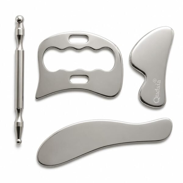 Professional Stainless Steel IASTM and Gua Sha Set, 4-Piece Massage Tool Kit for Physical Therapy and Deep Tissue Relief