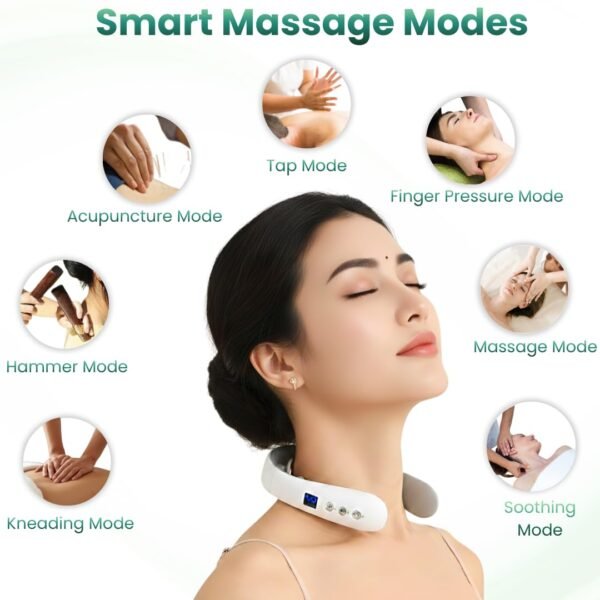 Neck Massager with Heat | Wireless EMS & TENS Electric Neck Massager for Cervical Pain | Rechargeable Massager with Adjustable Intensity | Lightweight for Home, Office & Travel
