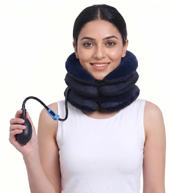 DClub Inflatable Neck Brace Pillow Cervical Traction Device Adjustable Stretcher,Ideal for Spine Alignment and Chronic Neck Pain Relief. (Blue)