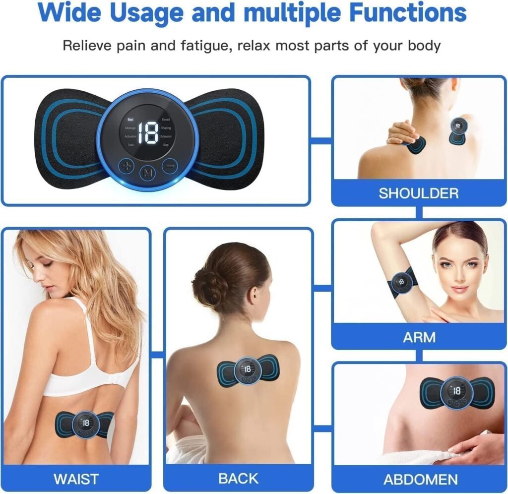 Design Electronic Mini Body Massager, Portable Electric Massage Pad for Neck, Back, Legs & Body, Reusable Self-Adhesive Massager