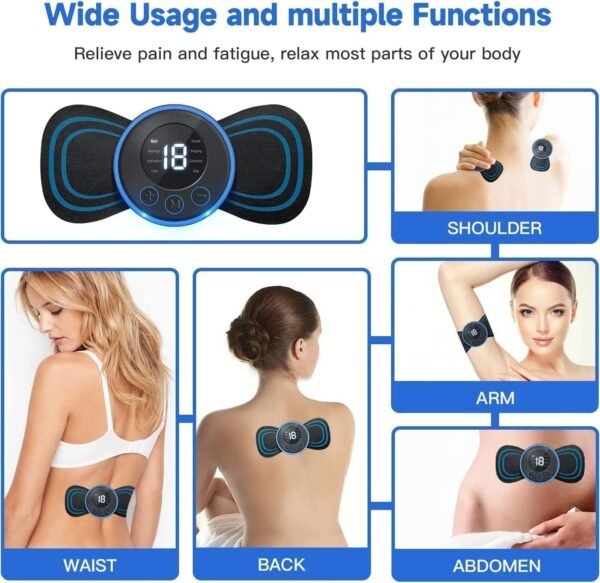 Design Electronic Mini Body Massager, Portable Electric Massage Pad for Neck, Back, Legs & Body, Reusable Self-Adhesive Massager